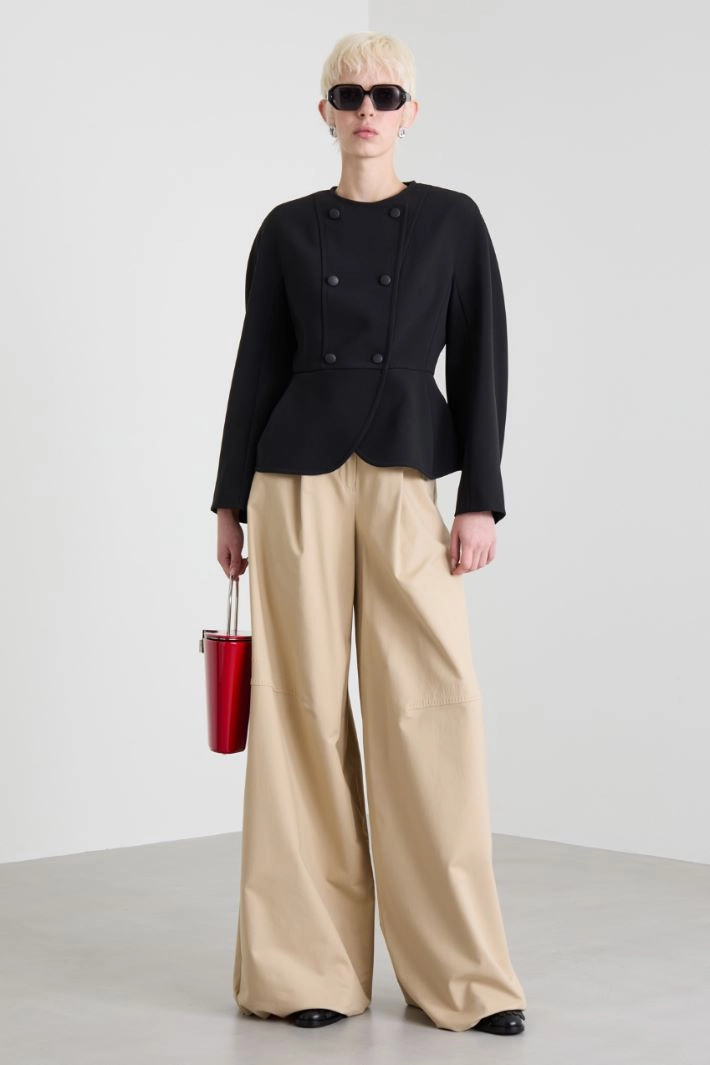 Corolla-shaped crew neck blazer - BLACK