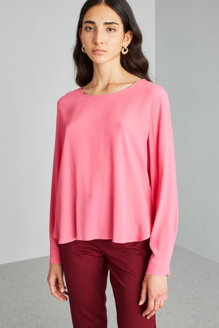 Asymmetric crepe blouse - VIVID PINK