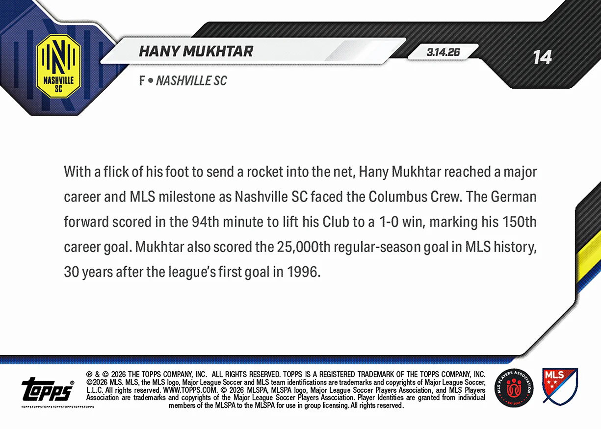 Hany Mukhtar - 2026 MLS Topps NOW® - Card 14 - PR: 301