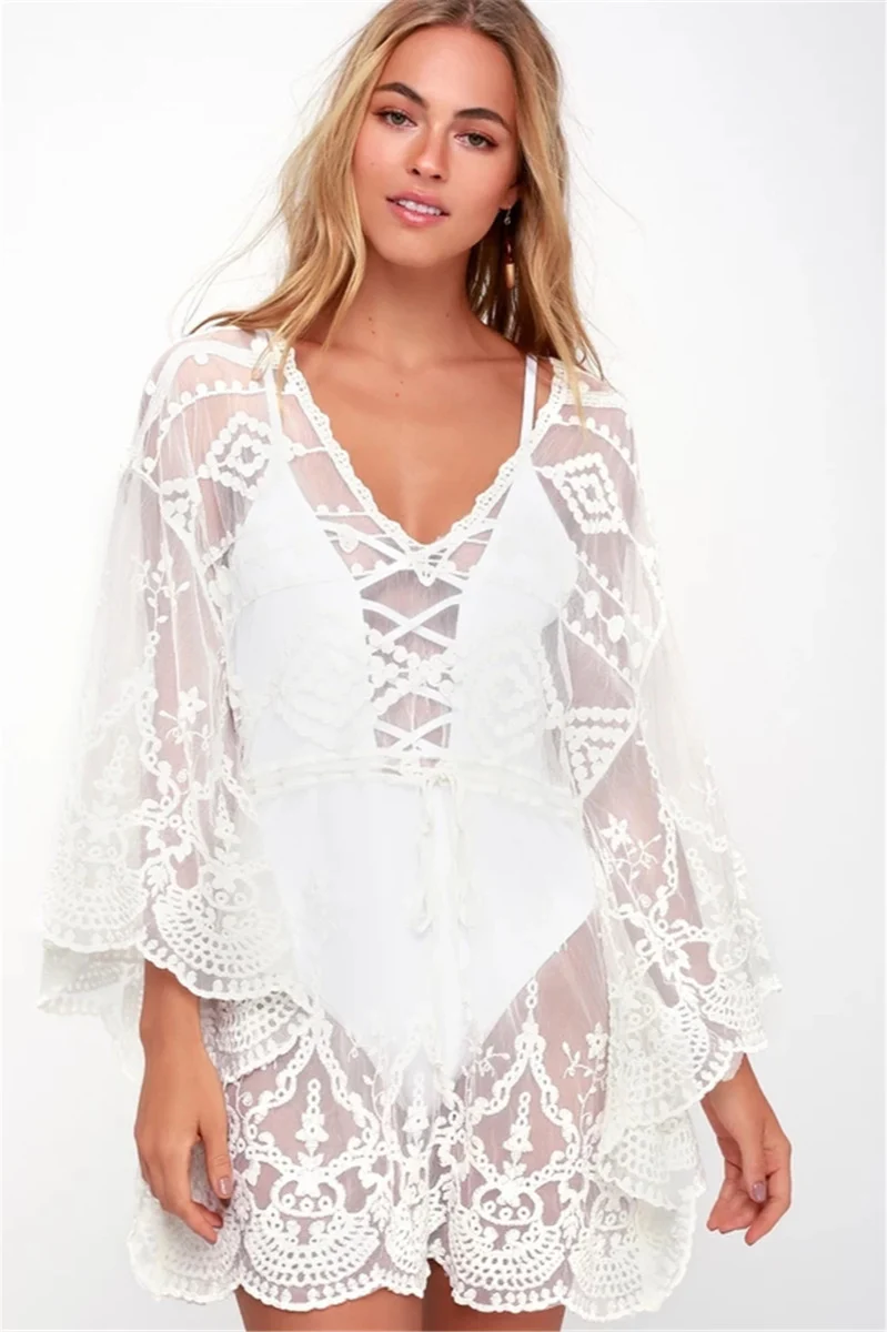 Lace Mesh Embroidered Pullover Cover Up