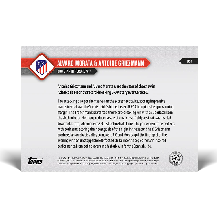 Topps UK - Antoine Griezmann & Álvaro Morata - Duo star in record win - UCL TOPPS NOW® Card #54