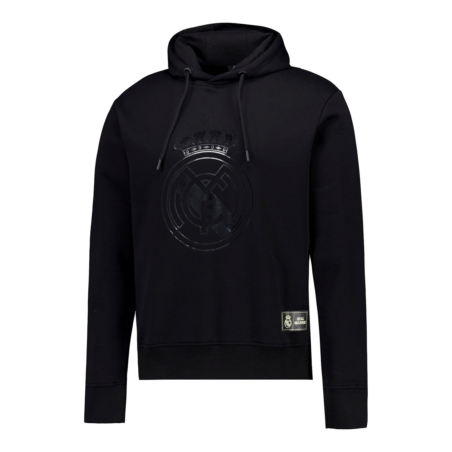 Mens Blackout Hoodie Crest Black Real Madrid