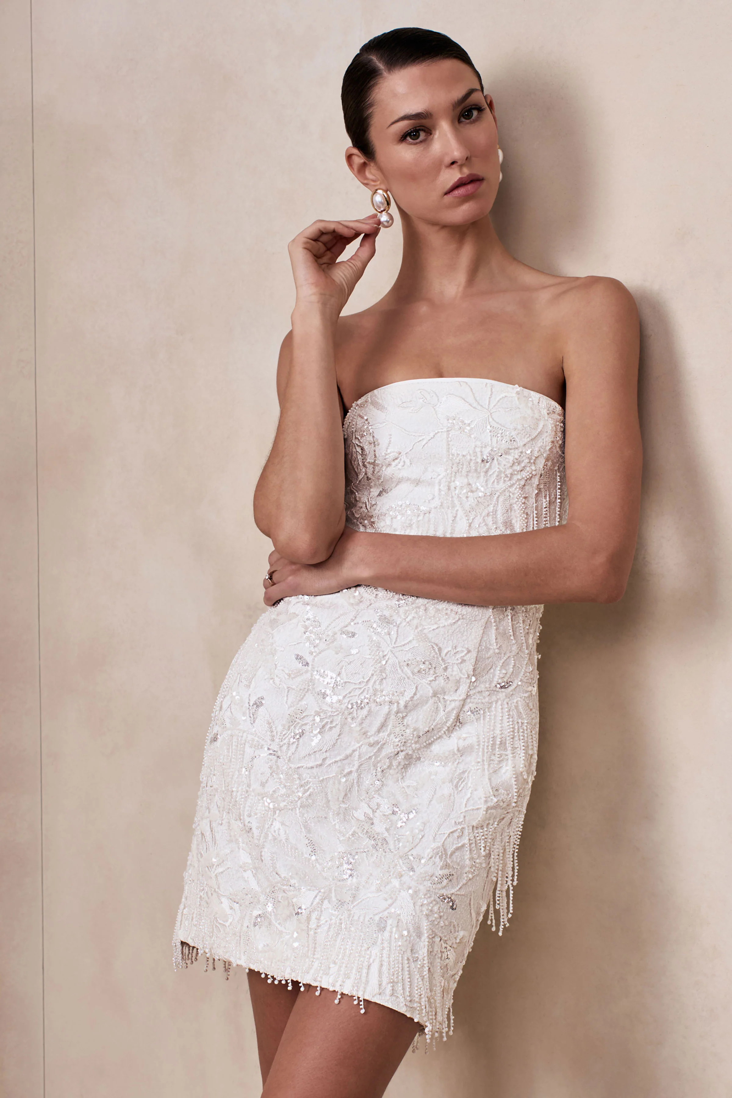 Paulina | White Embellished Bandeau Mini Dress