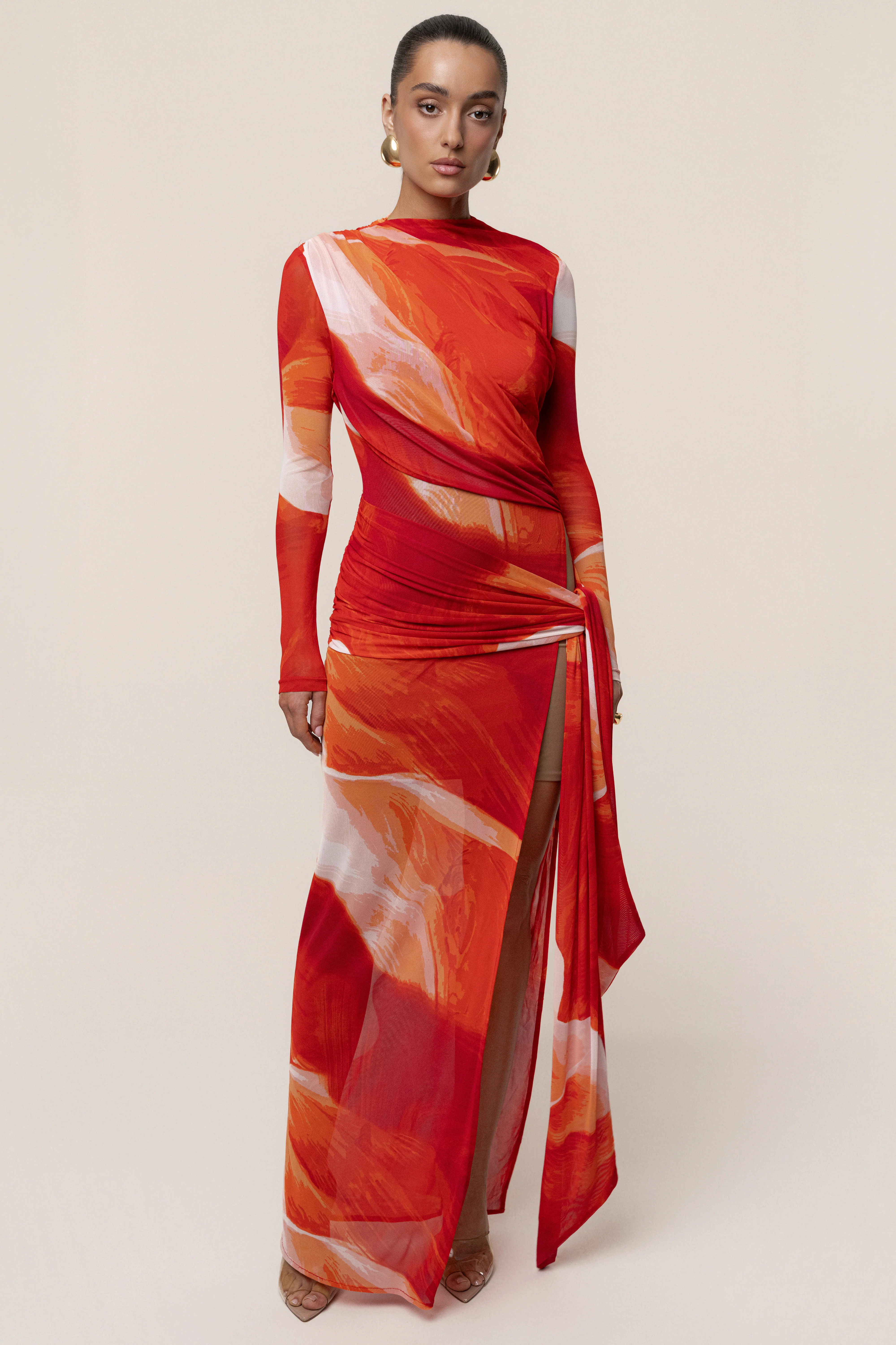 Sunset Red Heatwave Mesh Maxi Dress