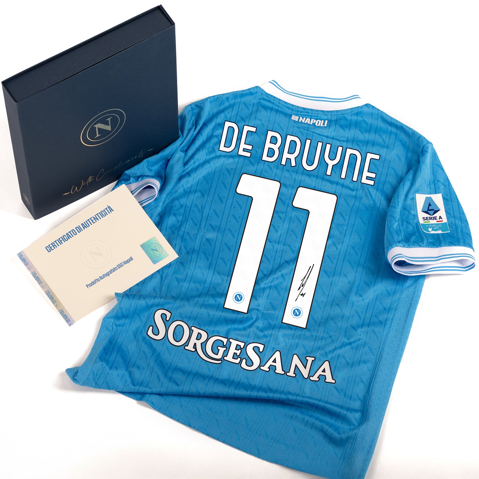 SSC Napoli Match Jersey Home 2025/2026 Signed by De Bruyne in Premium Box