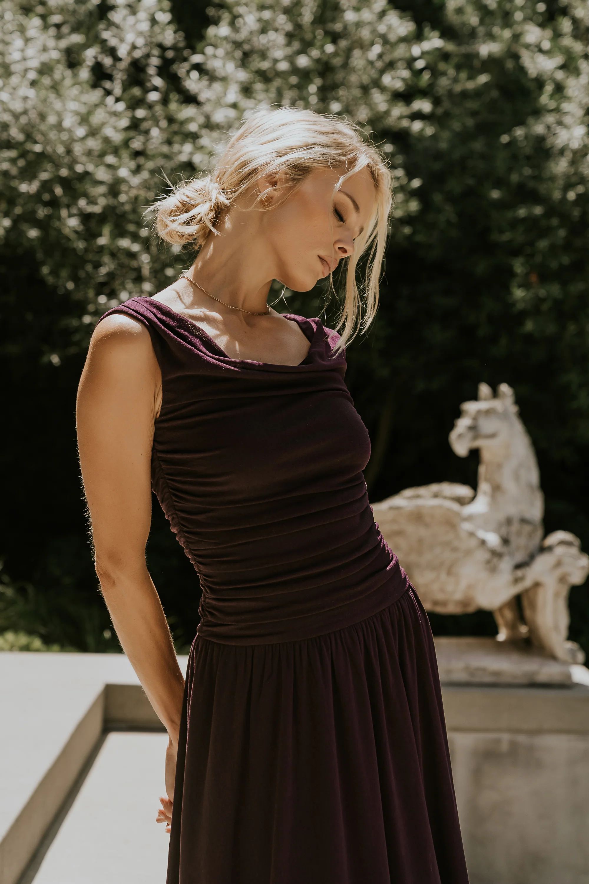 Luna Ruched Maxi Dress in Purple