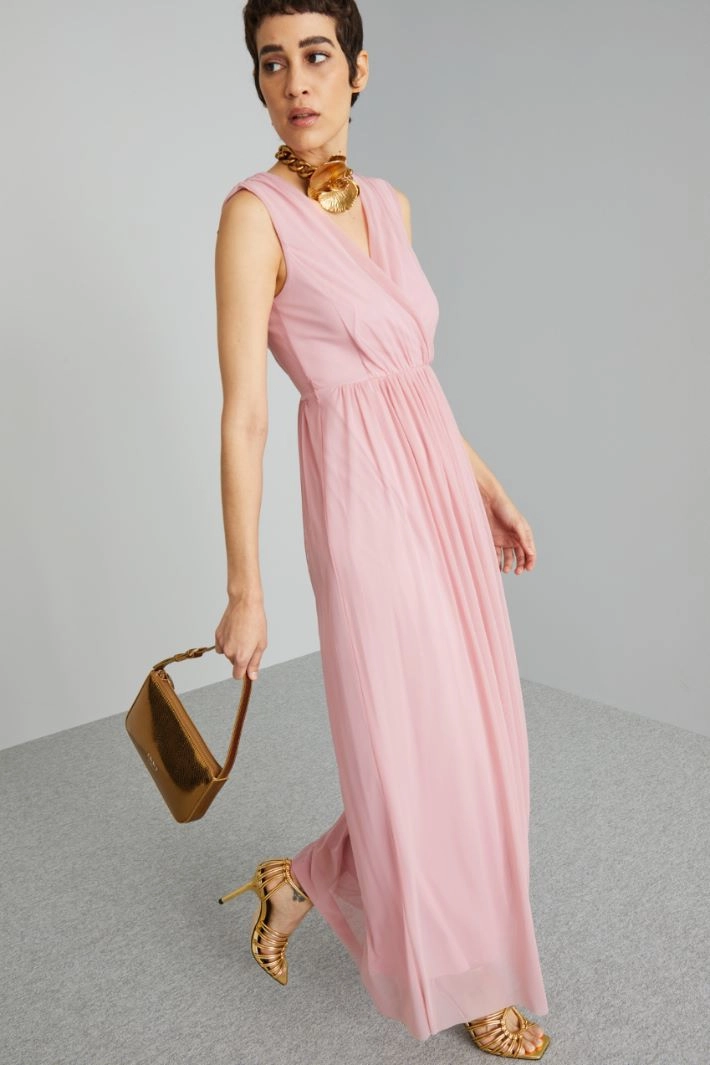 Tulle jersey dress with belt - PINK