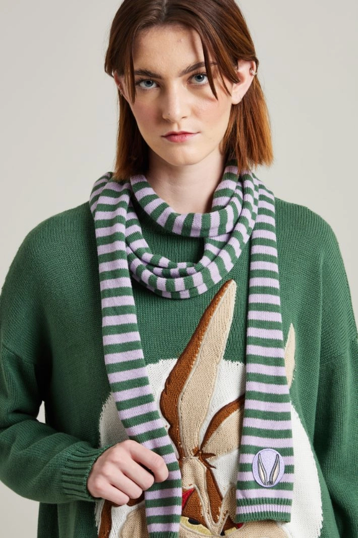 Striped scarf with patchwork - LILAC GREEN
