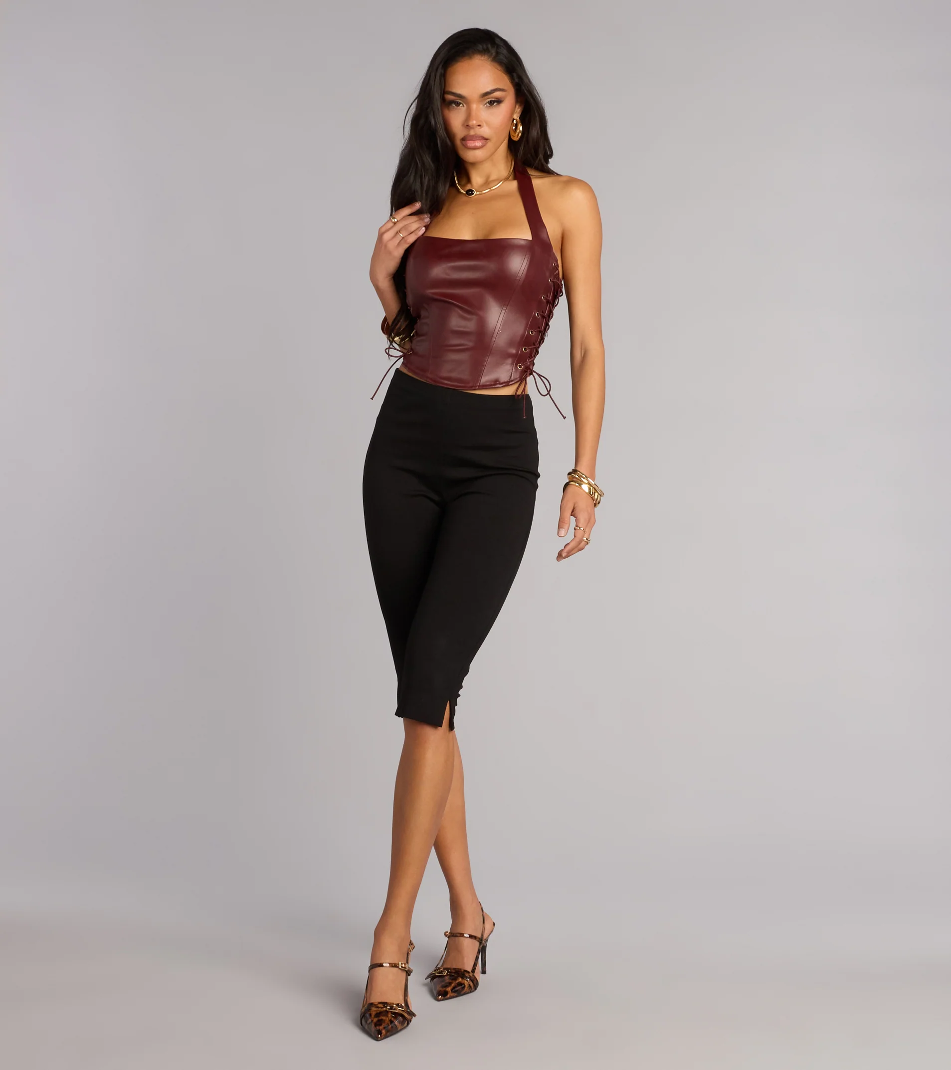 All Eyes Forward Faux Leather Corset Top