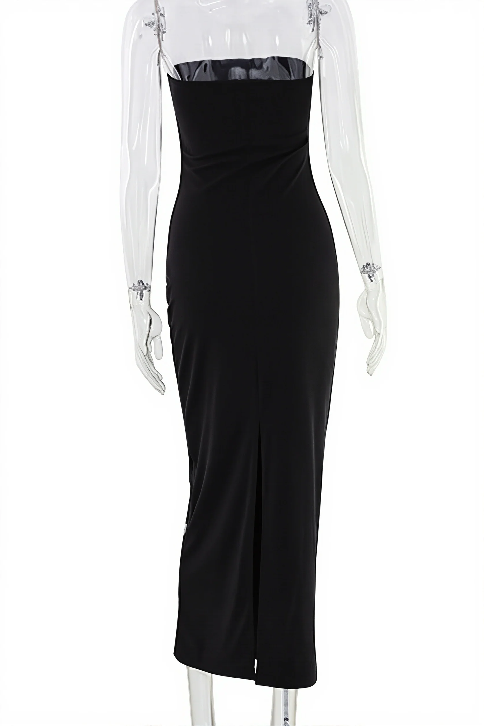 Solid Strapless Rhinestone Maxi Dress