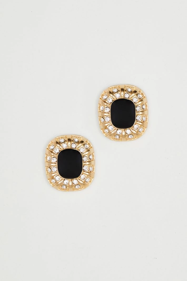 Rhinestone lobe earrings - BLACK GOLD SILVER