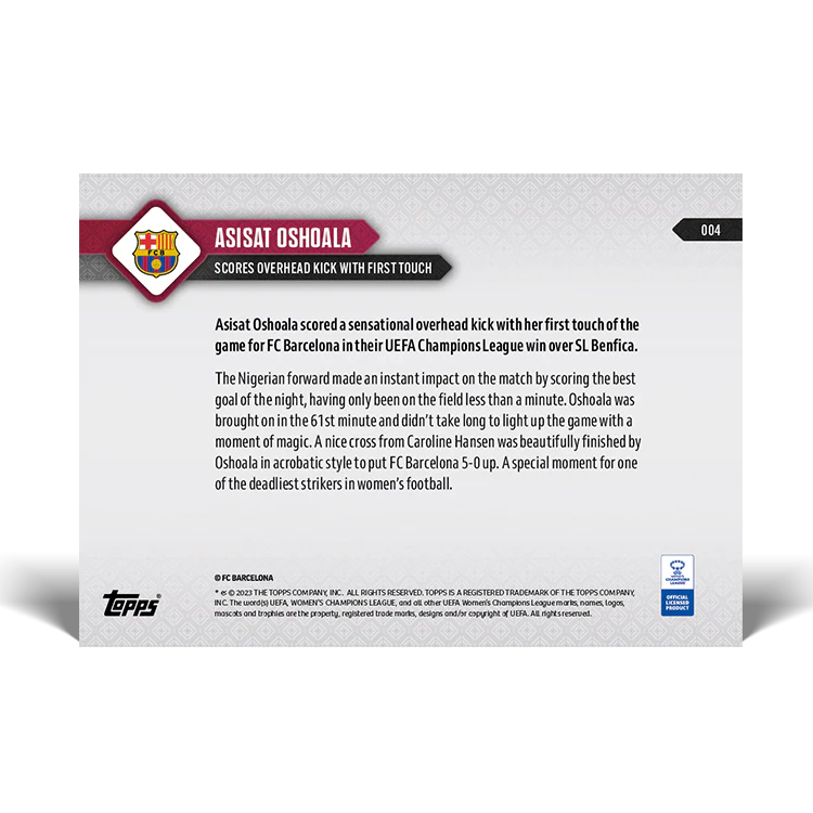 Topps UK - Asisat Oshoala - Scores overhead kick with first touch - UWCL TOPPS NOW® Card #4