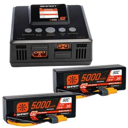 Smart Powerstage 6S Surface Bundle: (2) G2 5000mAh 3S LiPo IC5 & S250 Charger Spektrum SPMXPSS600