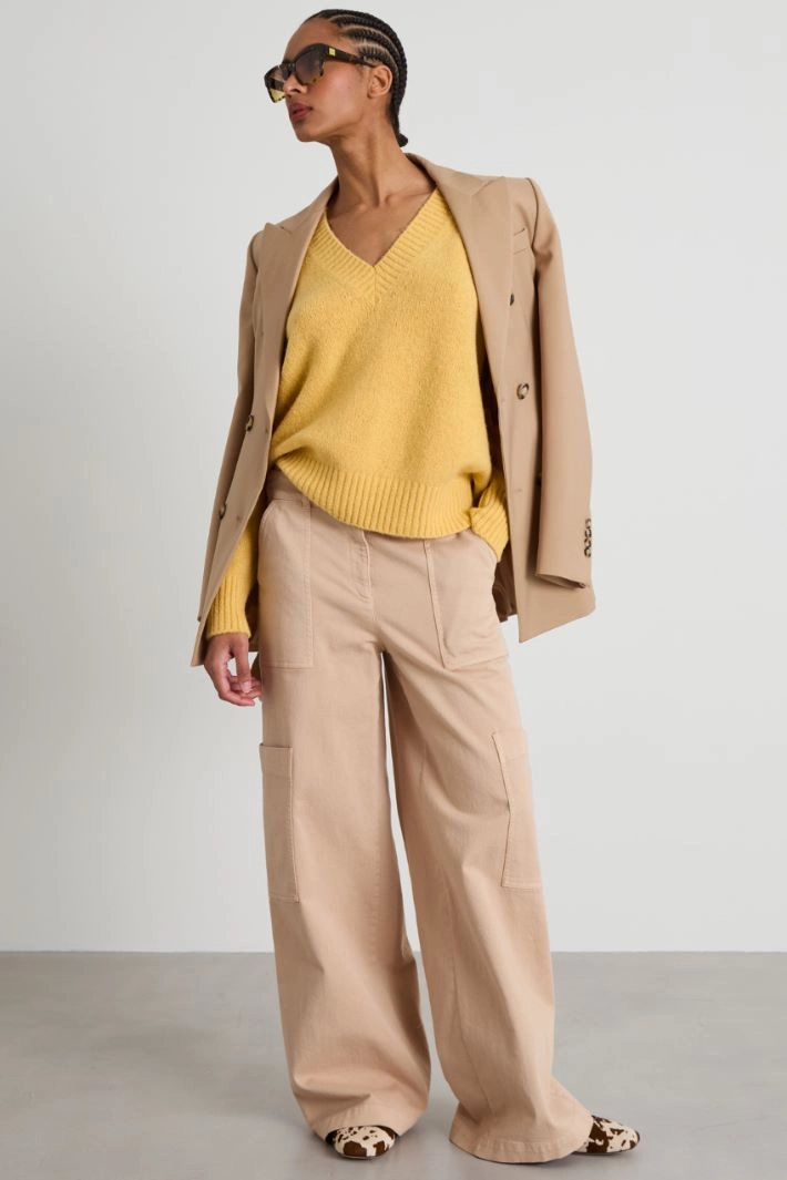 Alpaca and cotton V-neck sweater - YELLOW