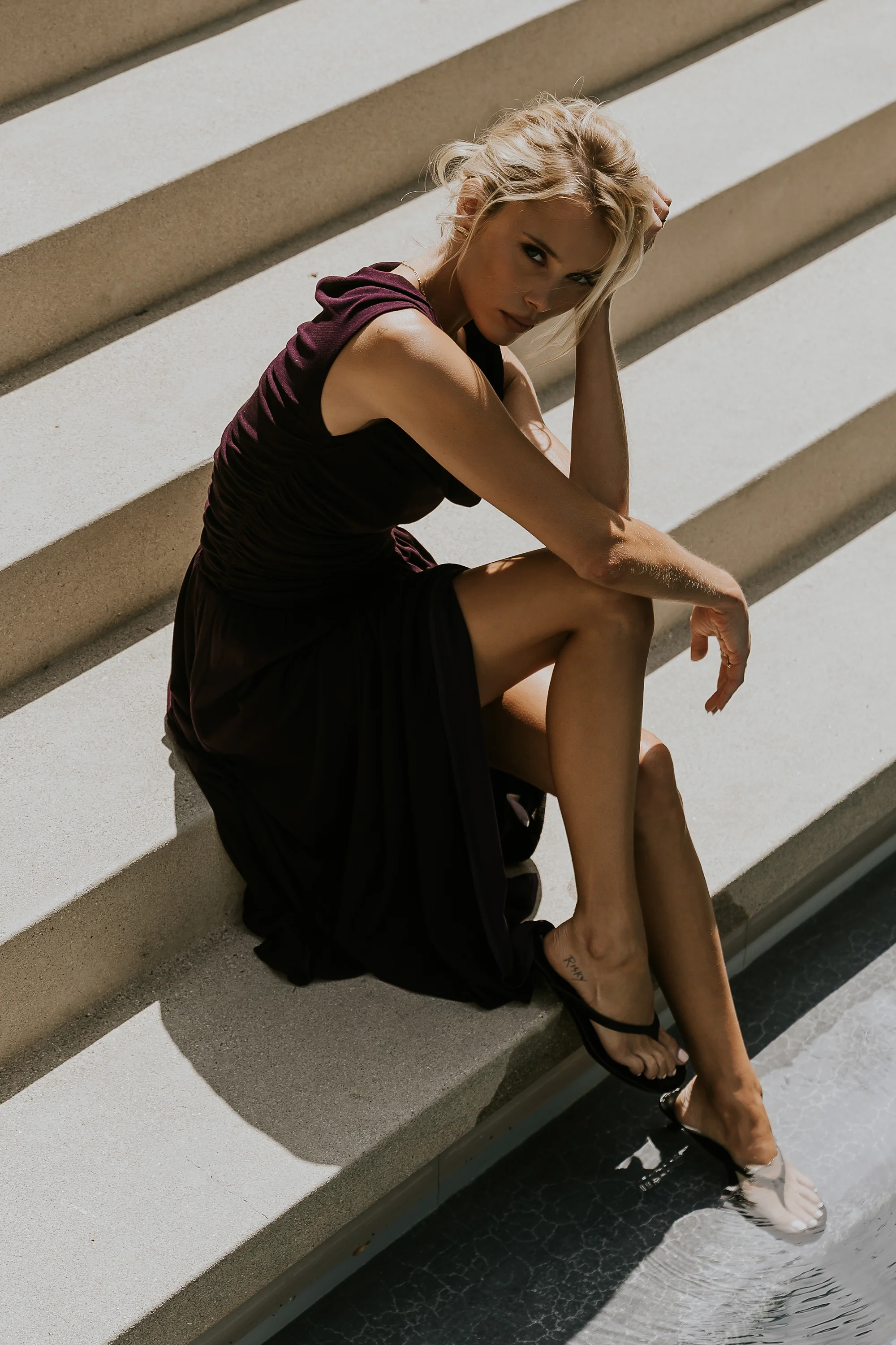 Luna Ruched Maxi Dress in Purple