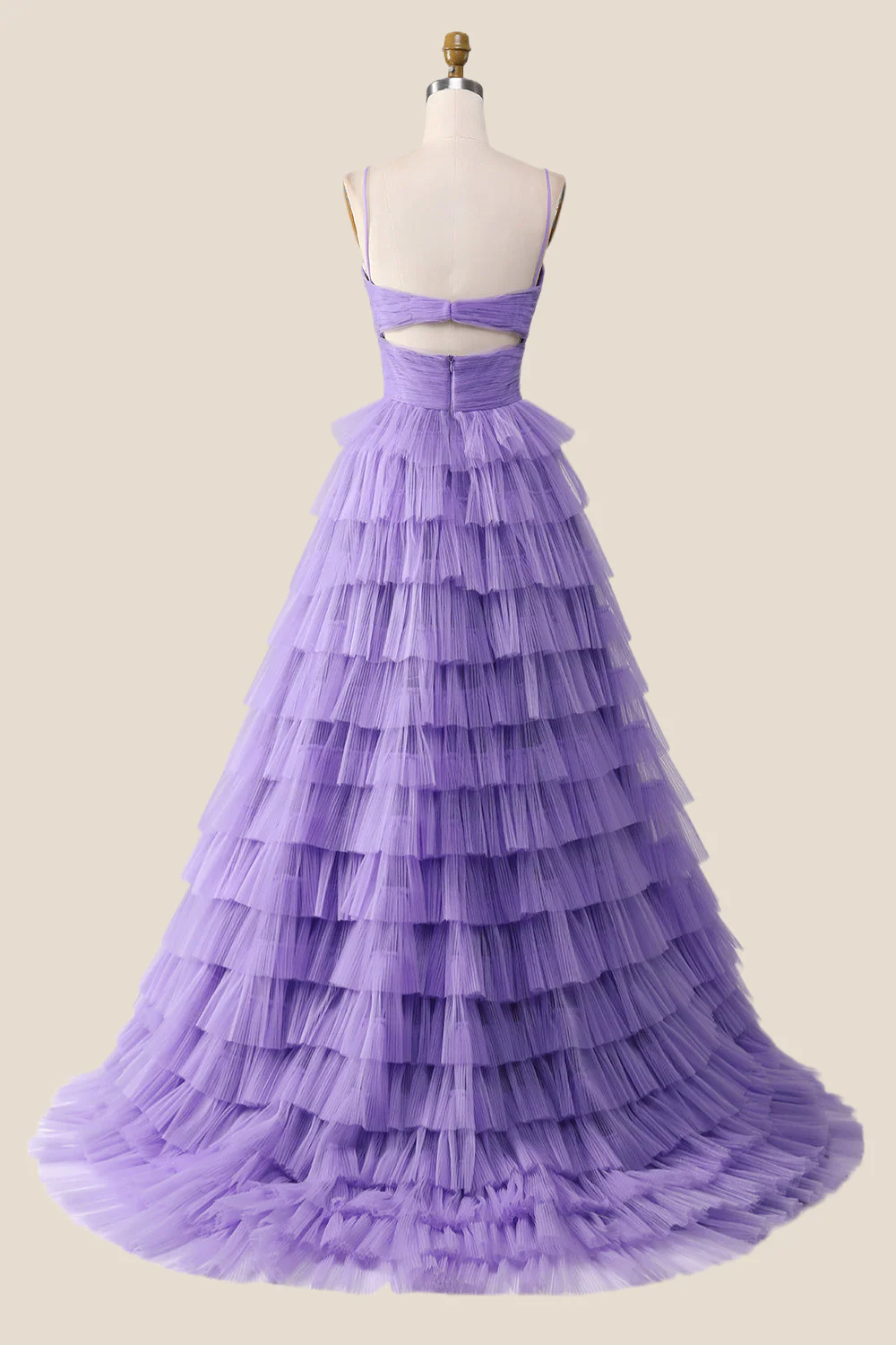 Knotted Purple Tulle Tiered Long Party Dress