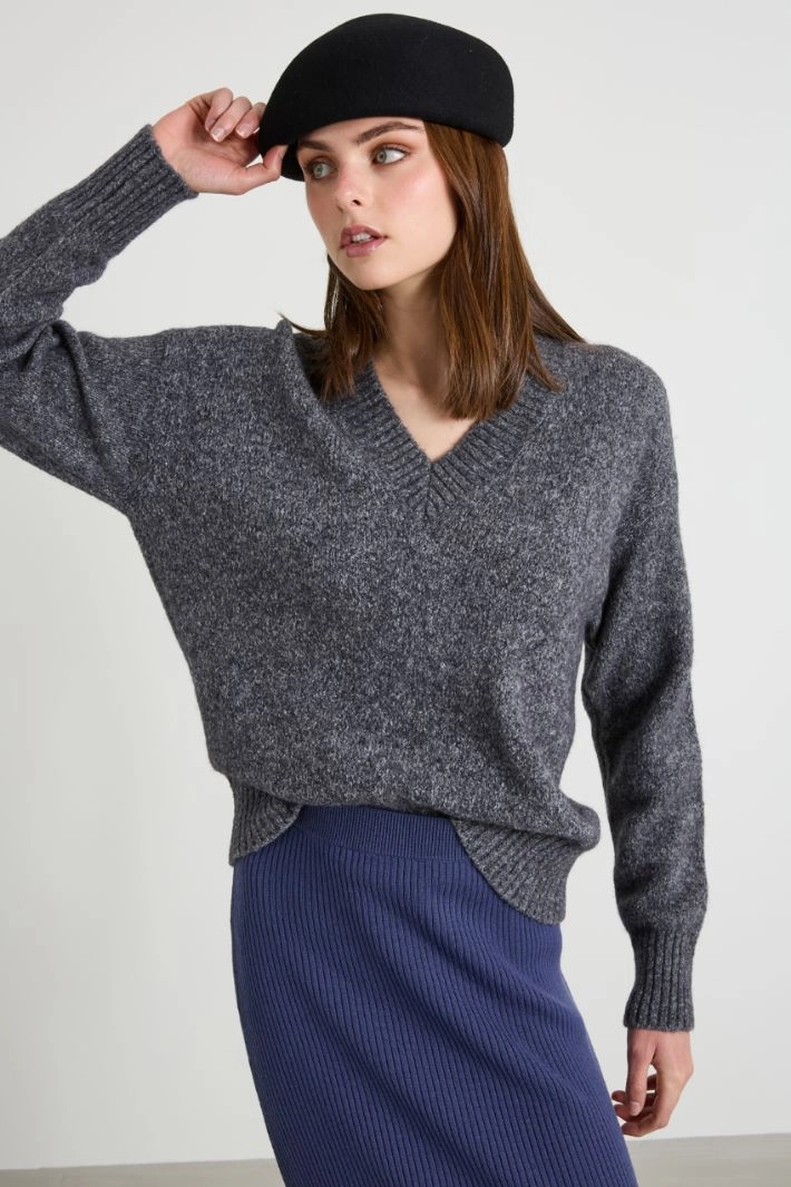 Wool felt beret - BLACK