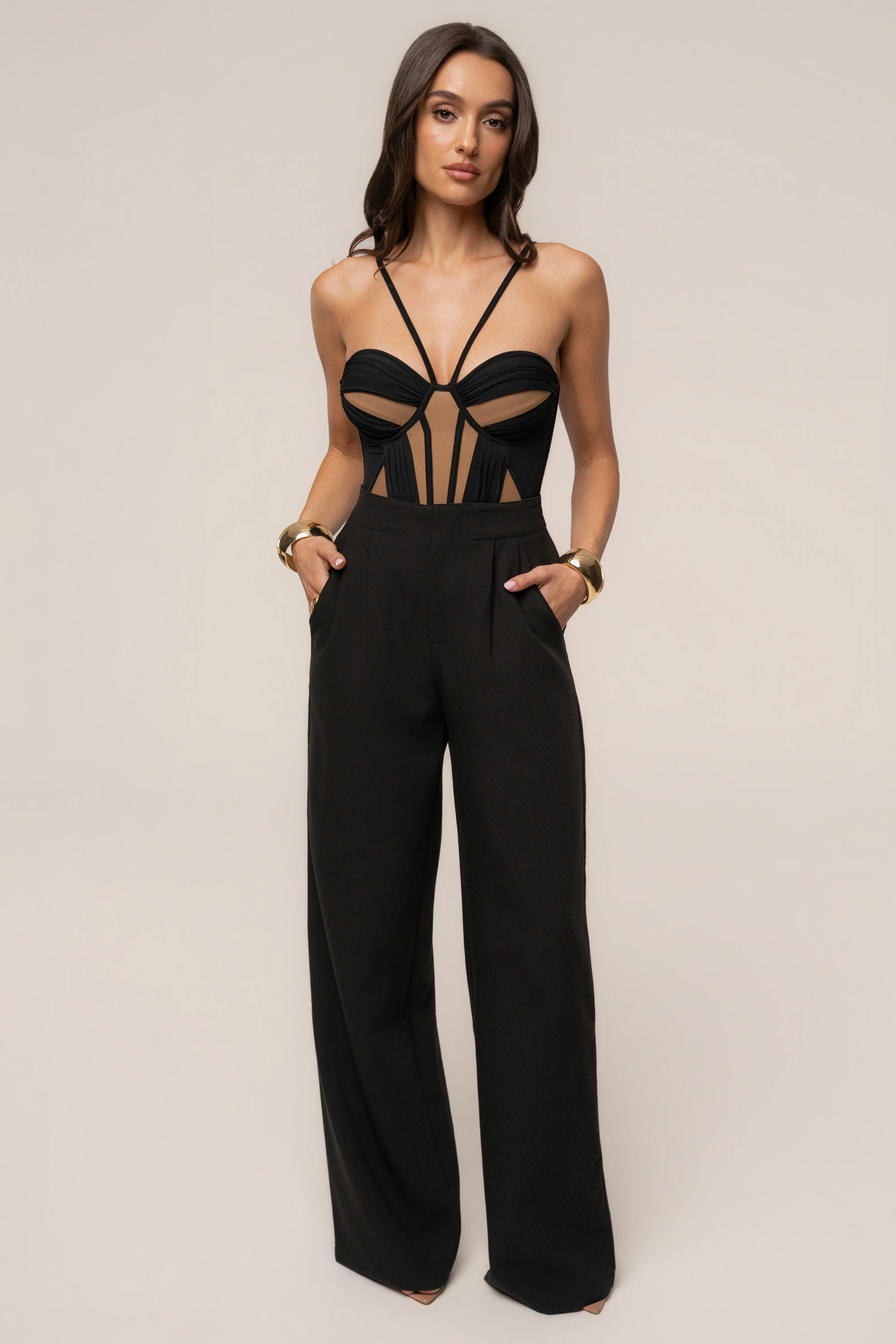 Black Illusion Contrast Bodysuit