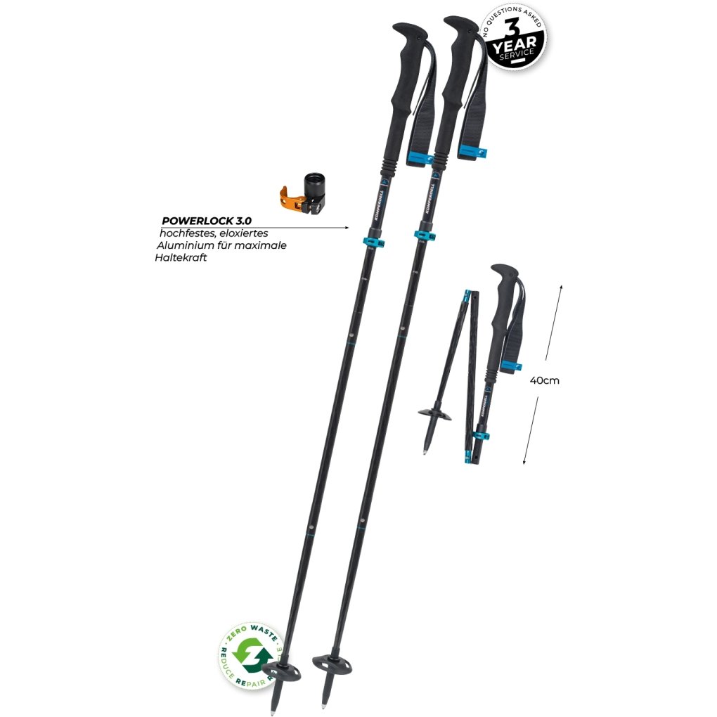 Komperdell FX Lite Carbon Vario Approach Compact Trekking Poles (Pair) - blue