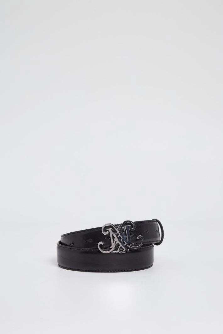 Geometric-buckle leather belt - BLACK