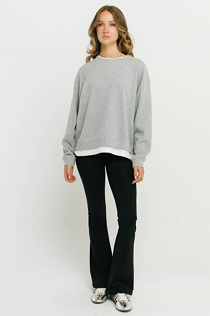 Ava Double Layer Crewneck in Heather Grey