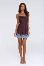 Evening Glow Satin Mini Dress Wine