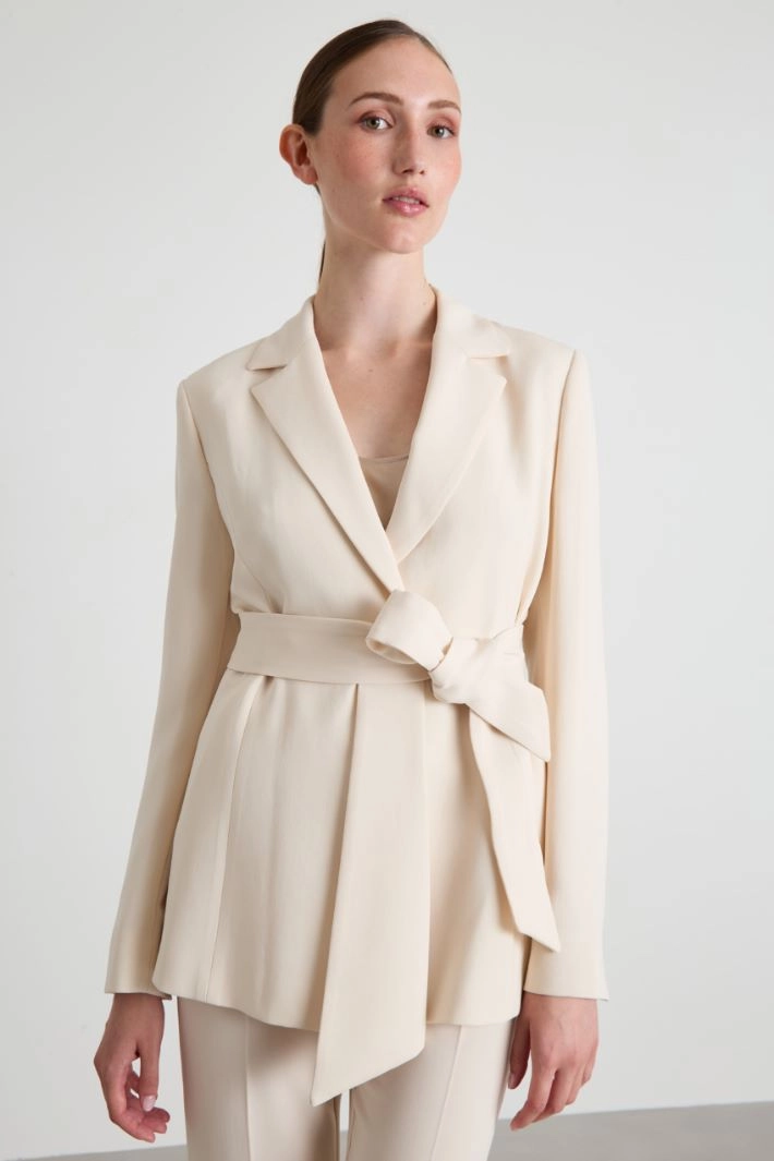 Belted blazer in crepe fabric - IVORY