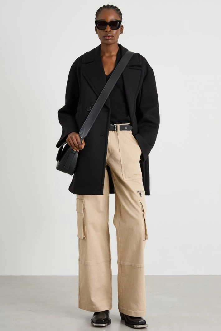 Compact jersey pea coat - BLACK