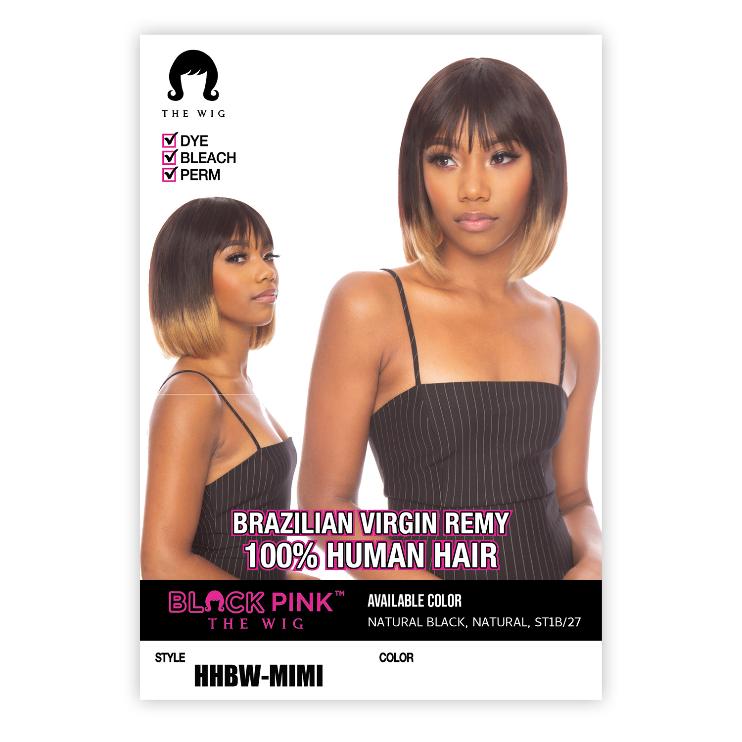 The Wig Pure Brazilian Virgin Remy Human Hair Wig Black Pink HHBW.Mimi