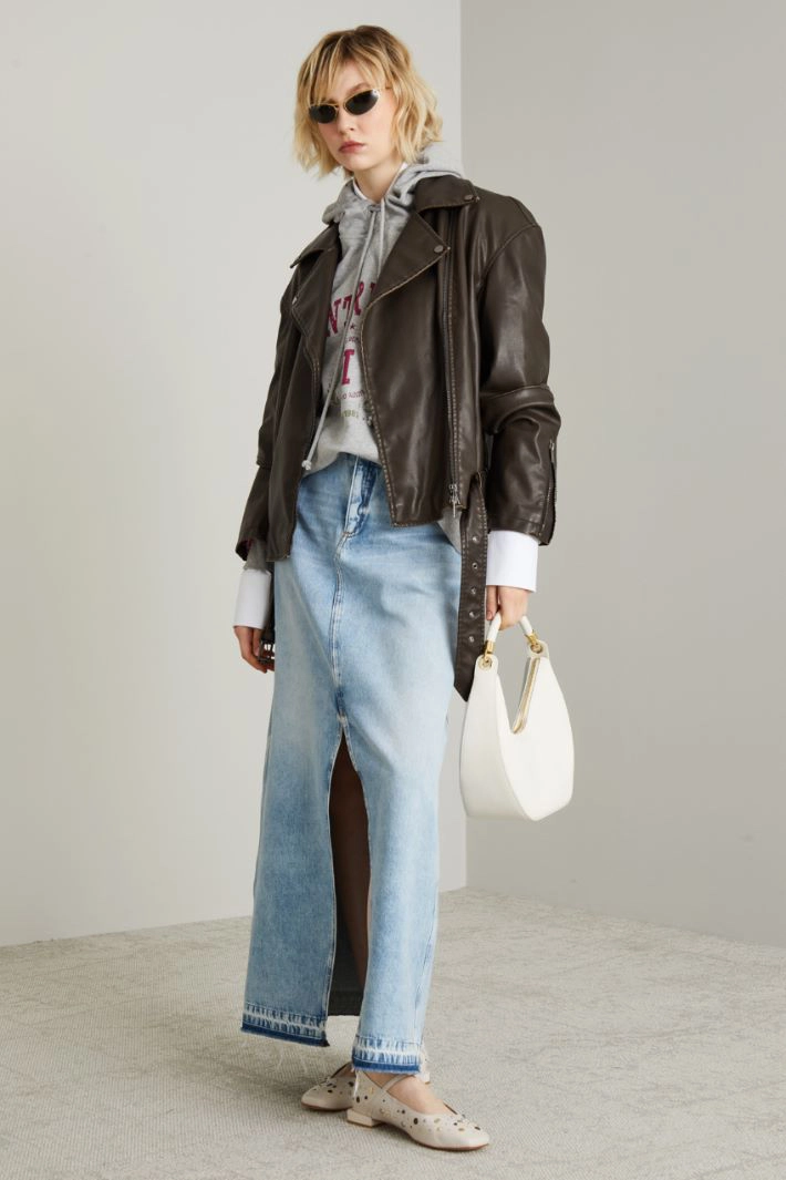 Coated jersey jacket - DARK BROWN