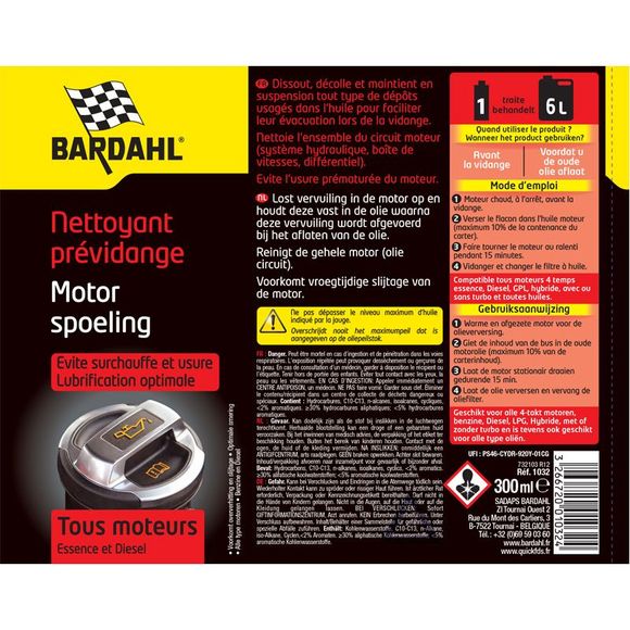 Traitement Bardahl pré vidange UniverselRef : BDH0001 / 1032