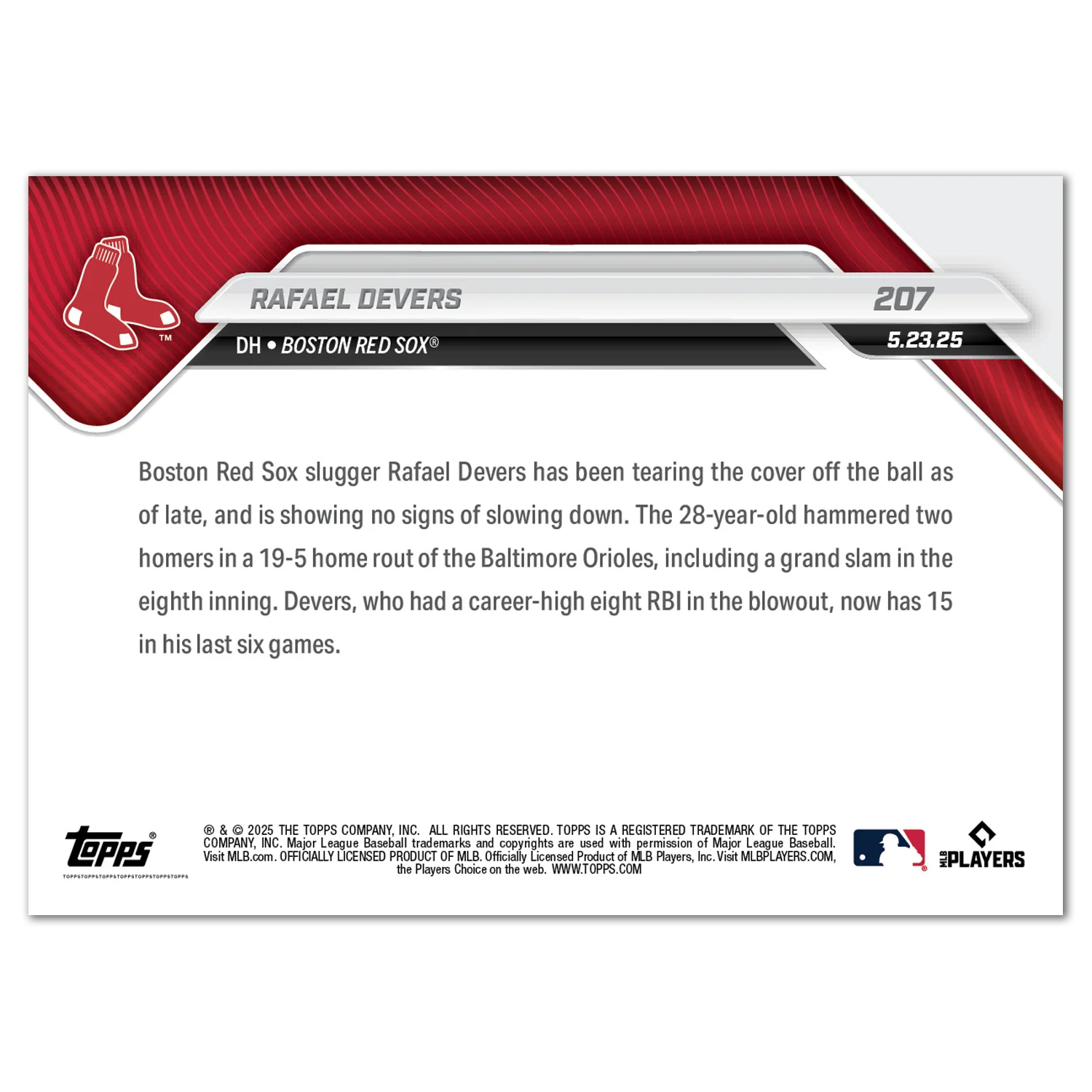 Rafael Devers - 2025 MLB Topps NOW® - Card 207