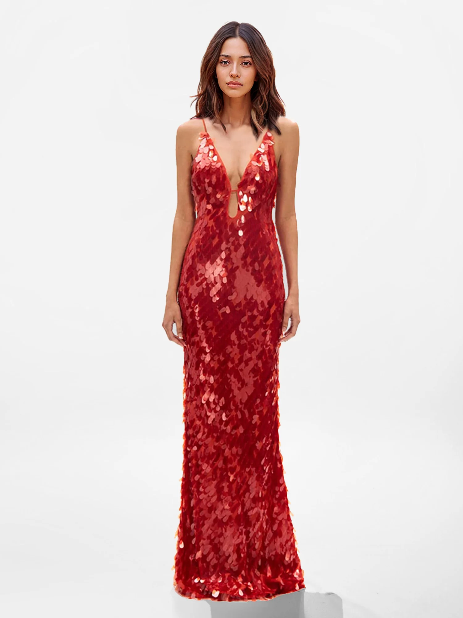 Sequin Plunge Maxi Dress