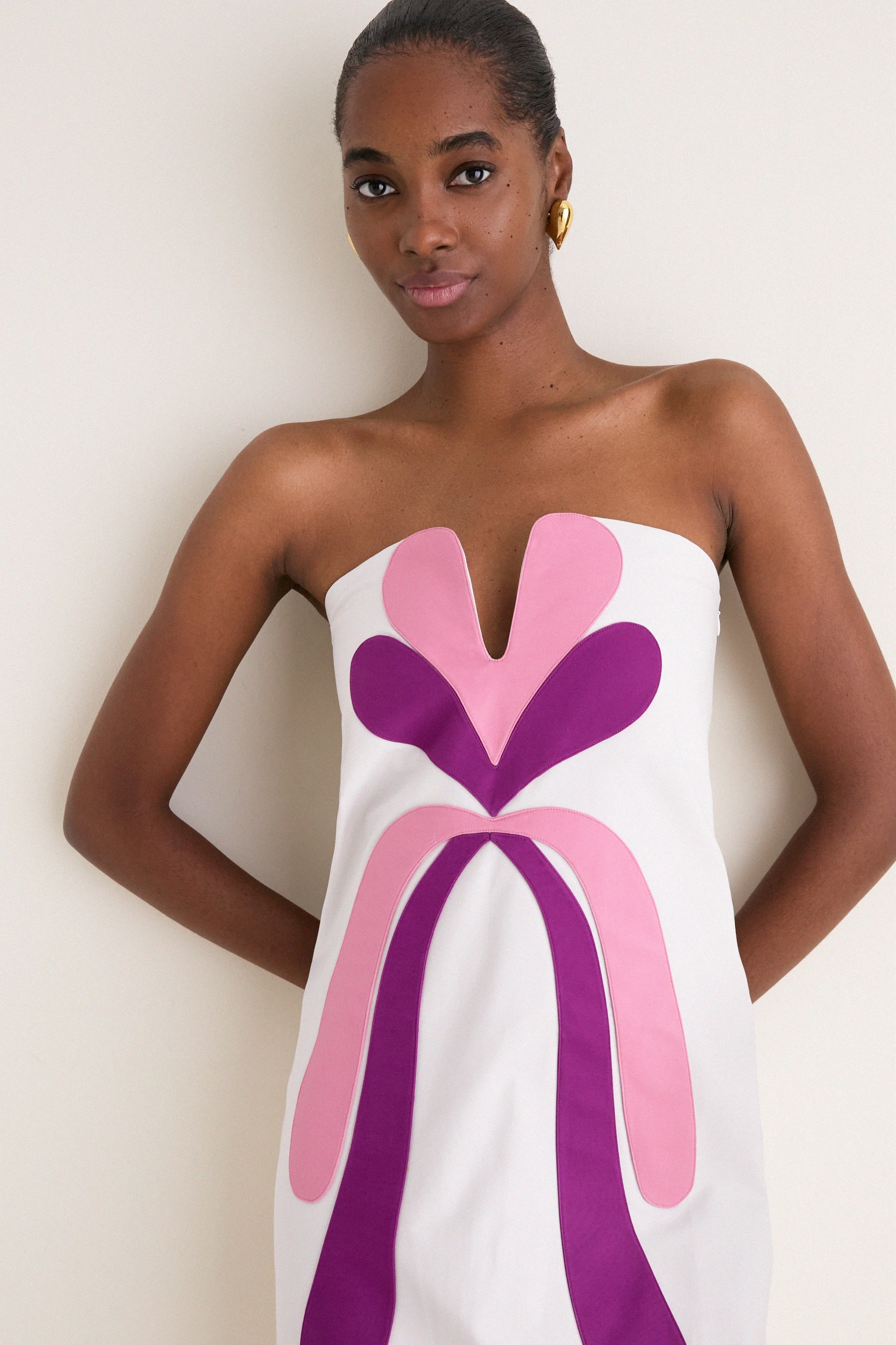 Off White Structured Petal Maxi Dress