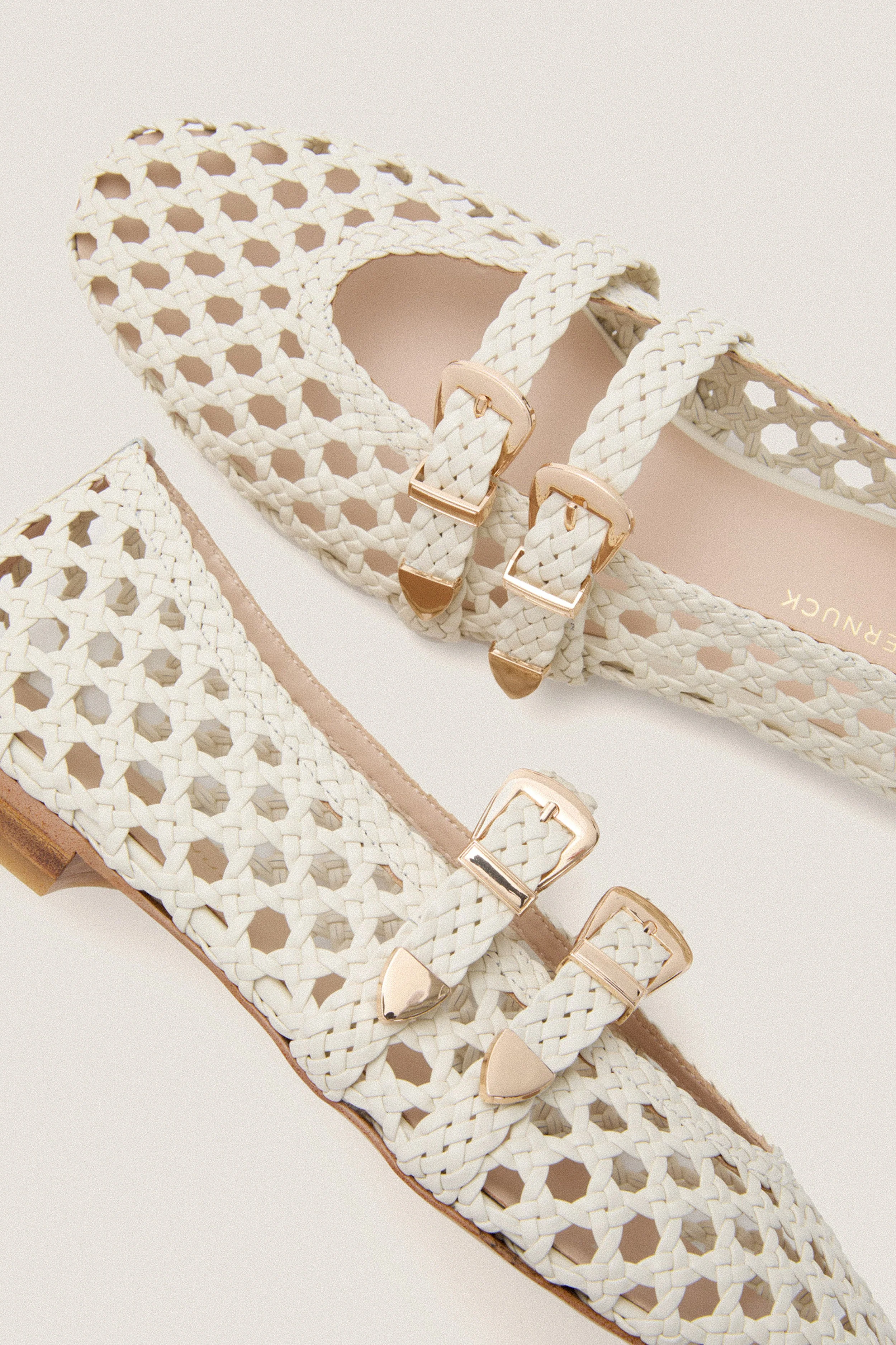 White Woven Buckle Nina Flats