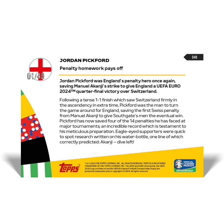 Jordan Pickford - Penalty homework pays off - EURO 2024 TOPPS NOW® Card 48
