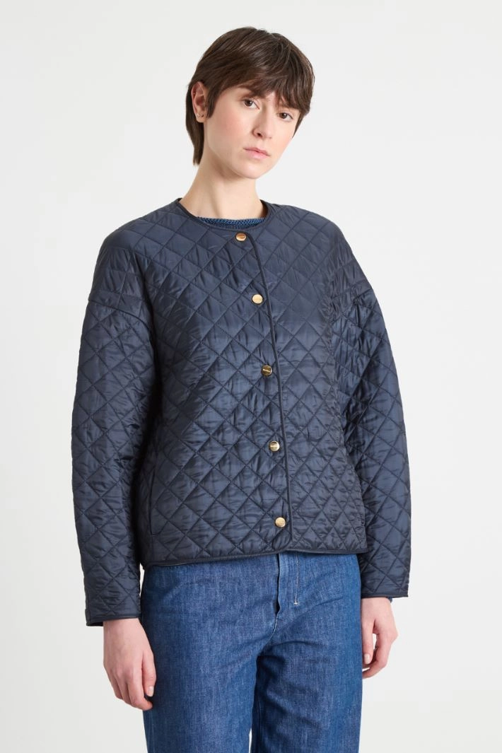 Quilted water-repellent canvas jacket - BLUE