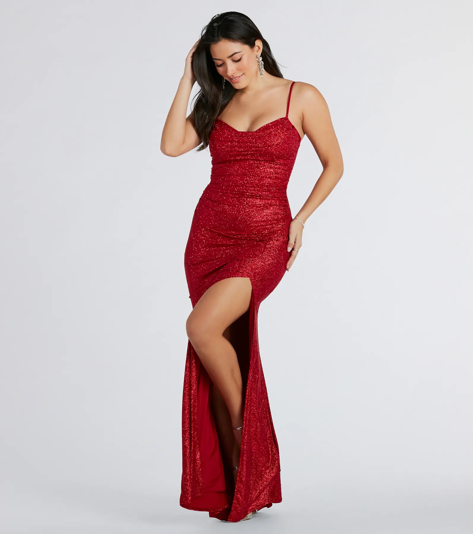 Ashelyn Cowl Neck Glitter Mermaid Formal Dress