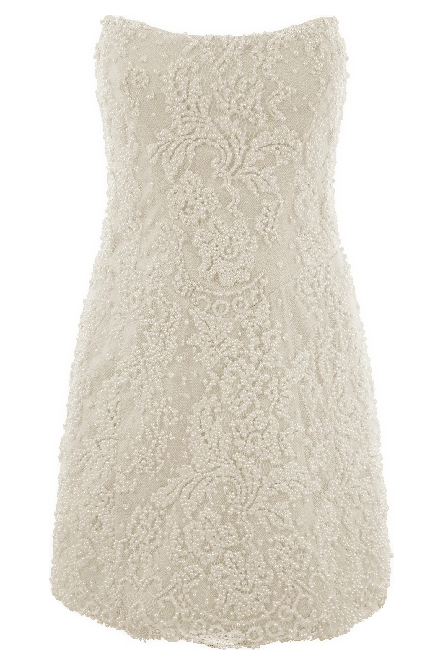 Eva Hand Beaded Pearl & Lace Mini Dress - White
