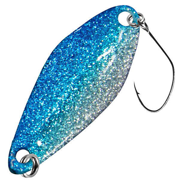 FTM Trout Spoon Tremo (2.3 g, Blue\/White Glitter, Yellow UV)