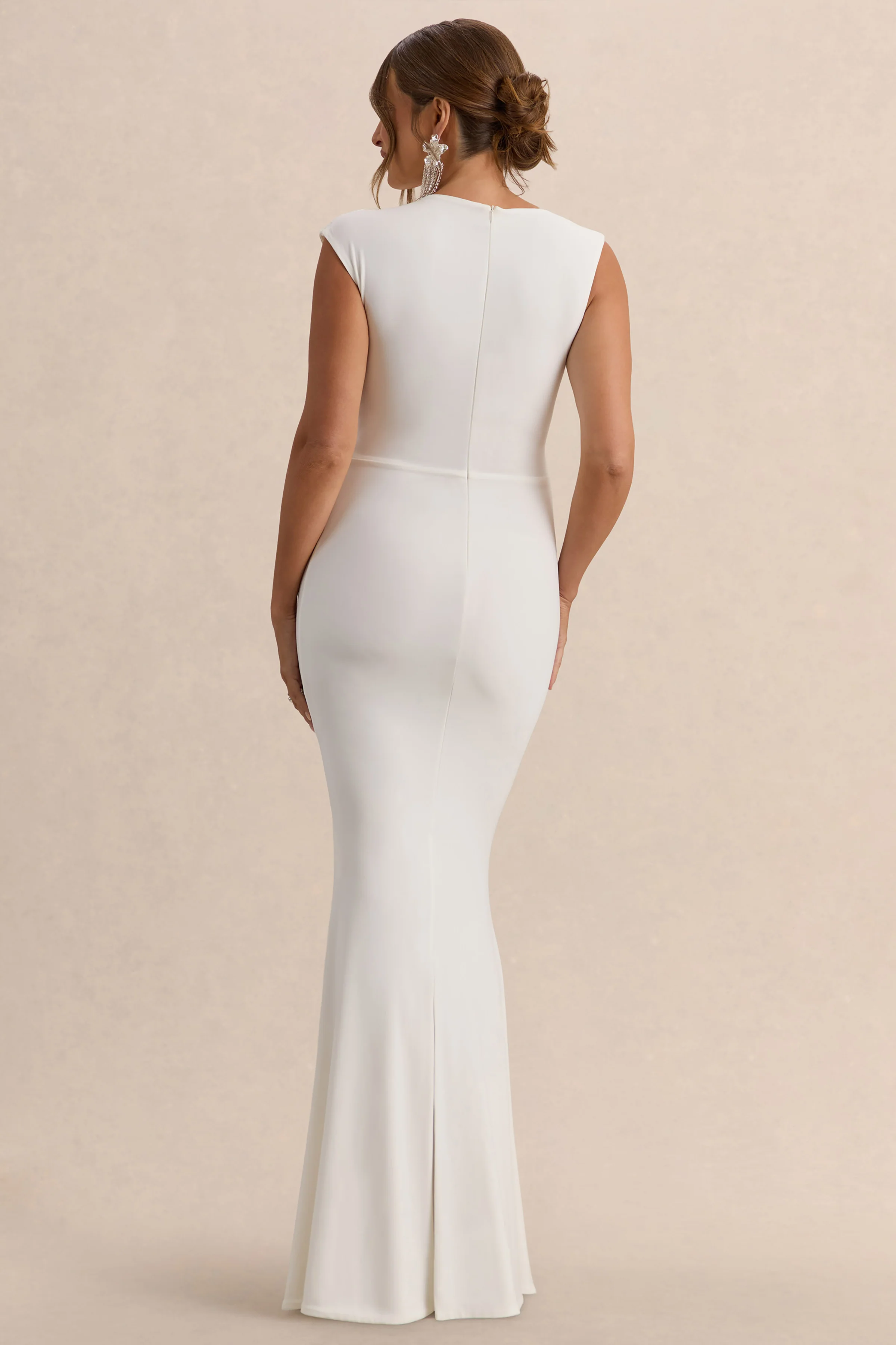 Osanna | White Wide-Neck Maternity Maxi Dress With Ruched Detailing