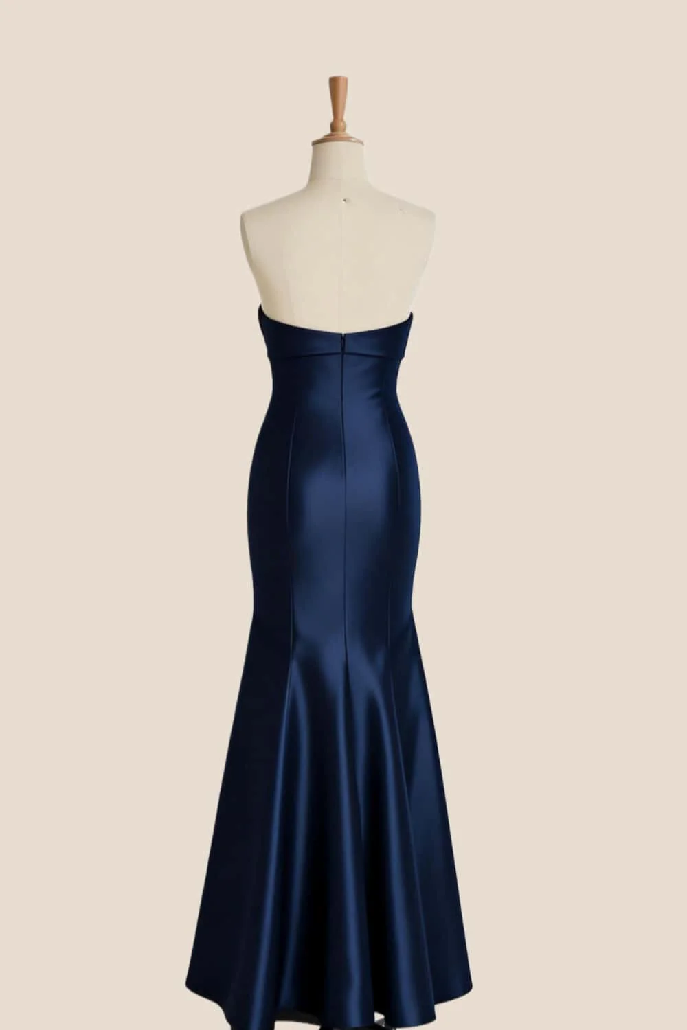 Knot Front Navy Blue Satin Long Bridesmaid Dress