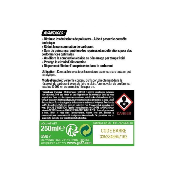 Nettoyant moteur GS27 Traitement Carburant Essence Stop Fumée UniverselRef : GS0066 / AD130640