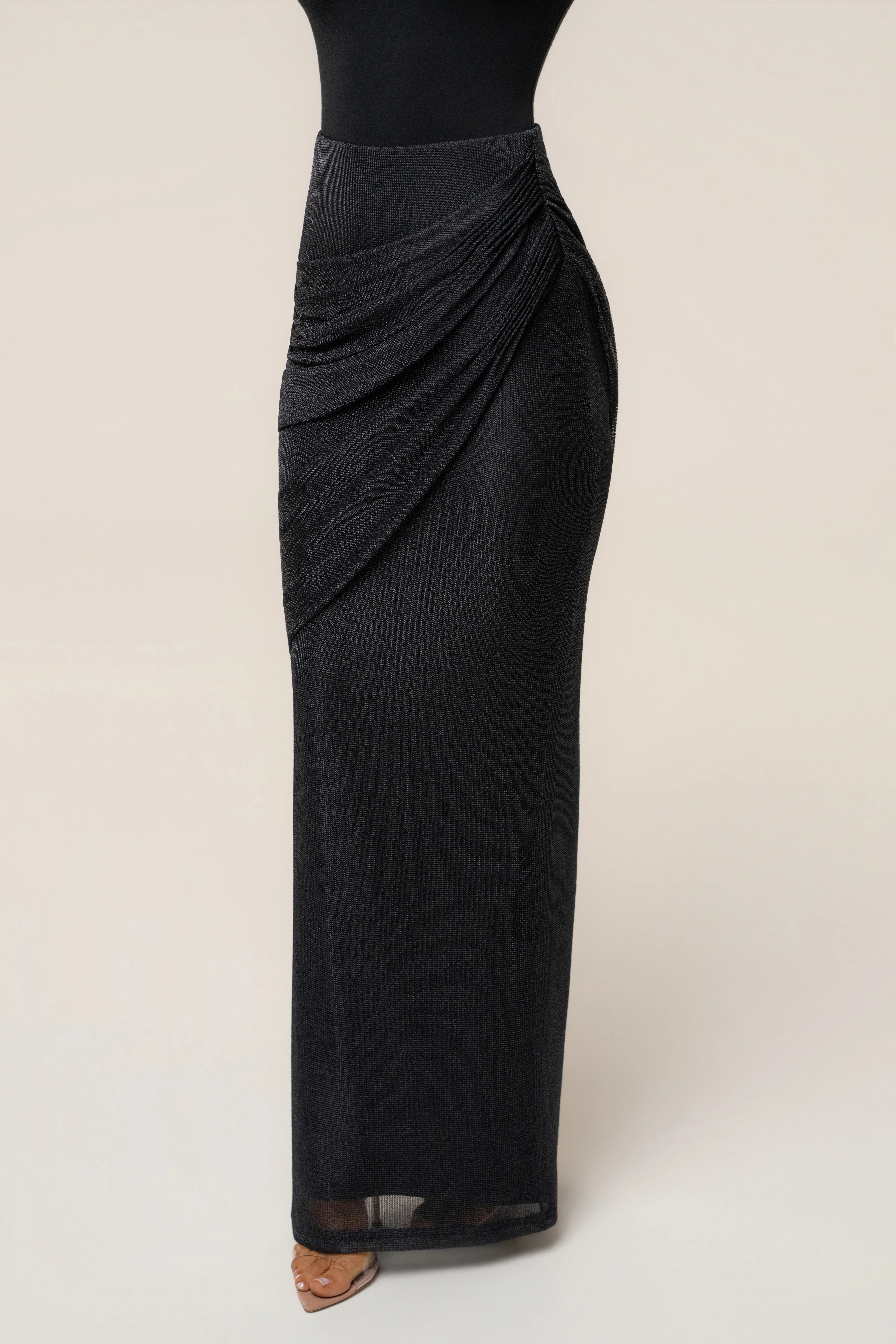 Black Opulent Metallic Maxi Skirt