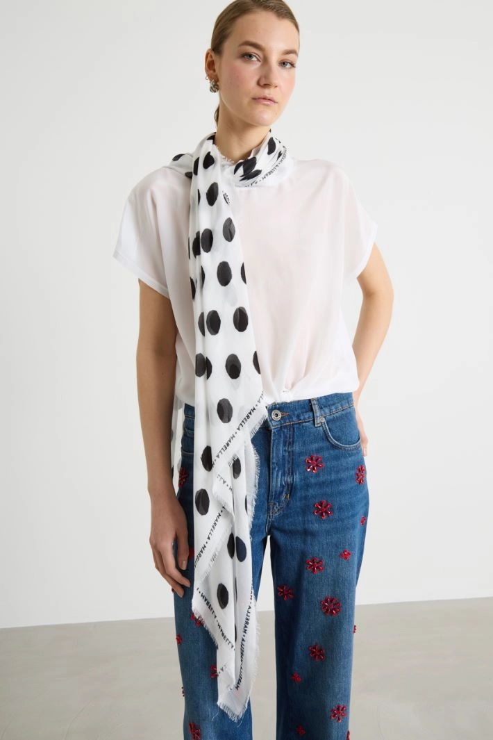 Fringed Stole - WHITE BLACK