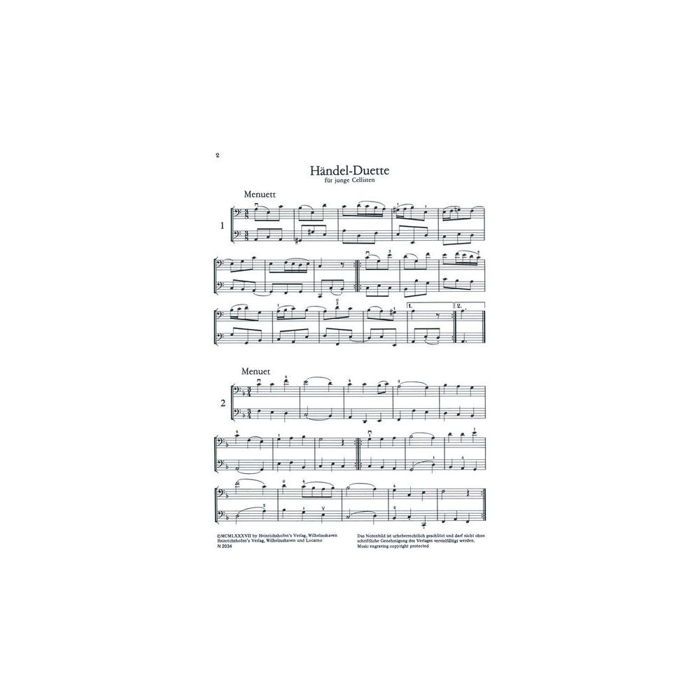 Heinrichshofen Verlag Händel Duette Cello – Thomann Ireland