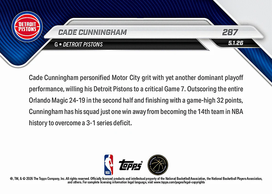 Cade Cunningham - 2025-26 NBA Topps NOW® - Card 287