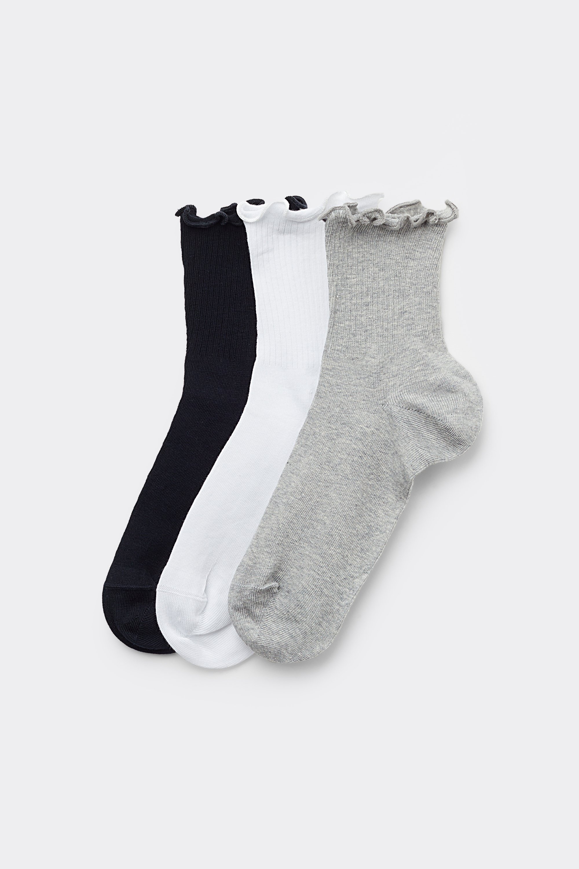 3 Pairs of Women's Short Cotton Socks with Rolled Hems