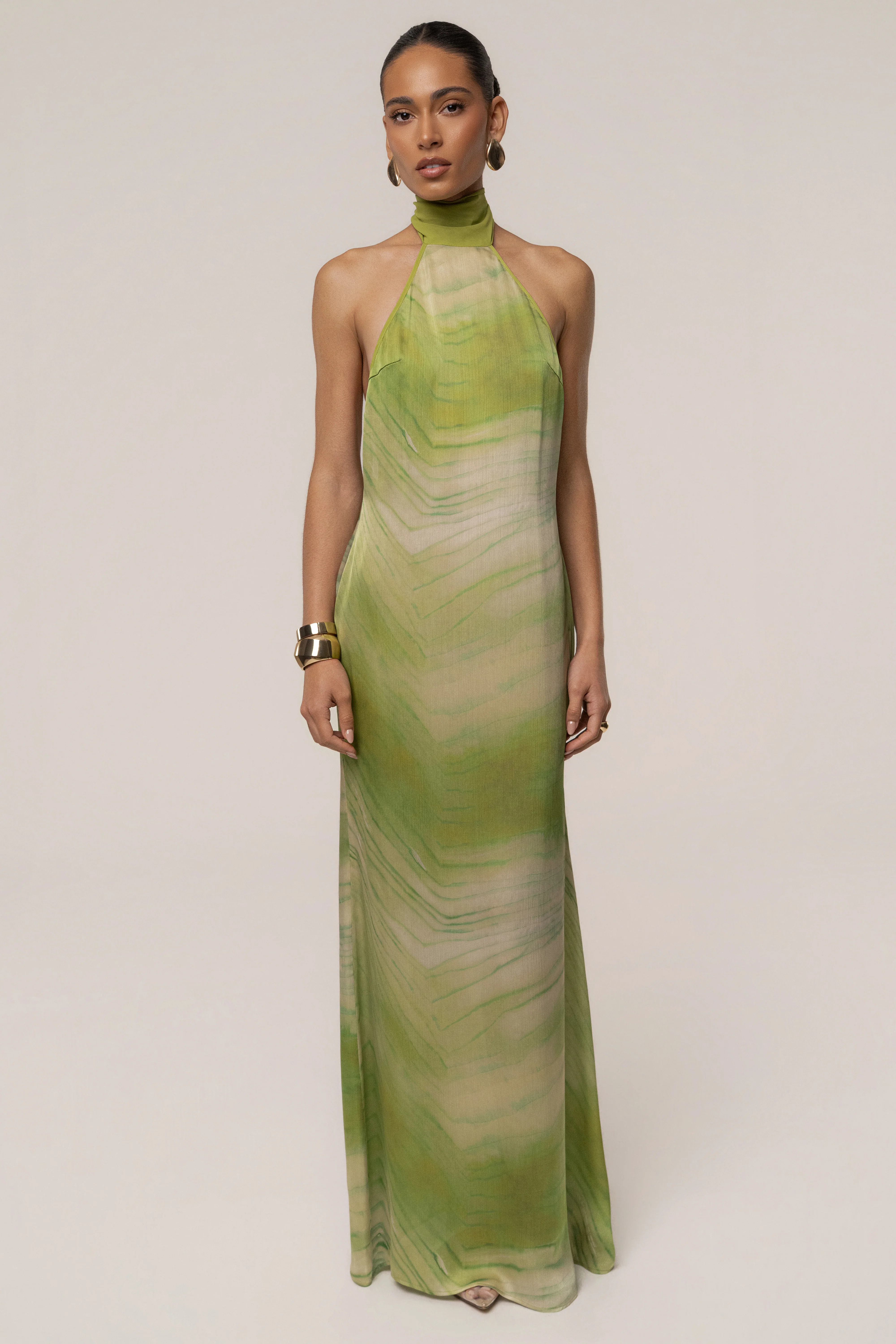 Green Sunset Waves Maxi Dress