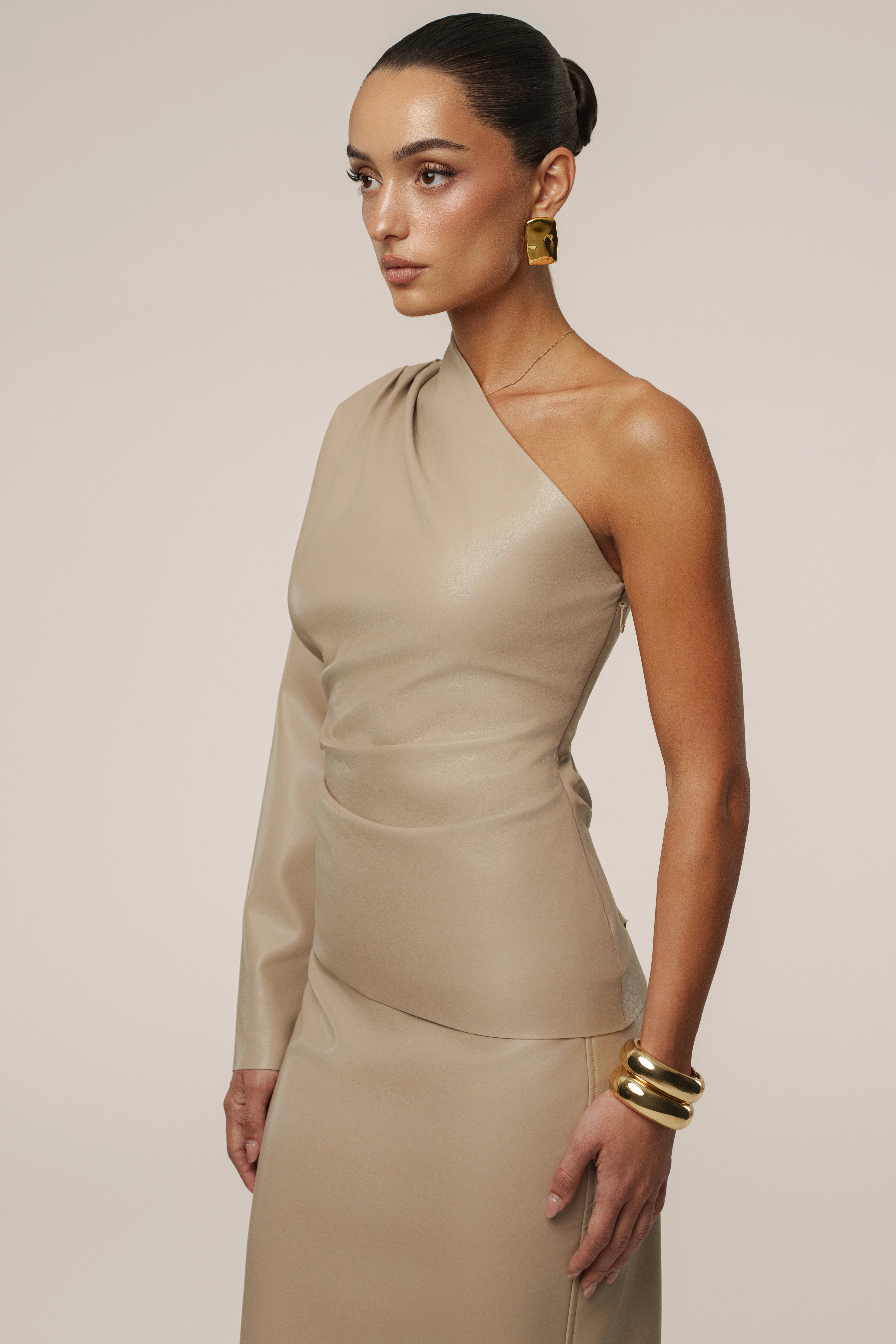 Tan Demi One Shoulder Top